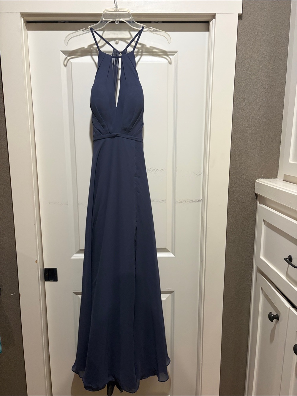 Azazie Blue Halter Maxi Dress with Keyhole